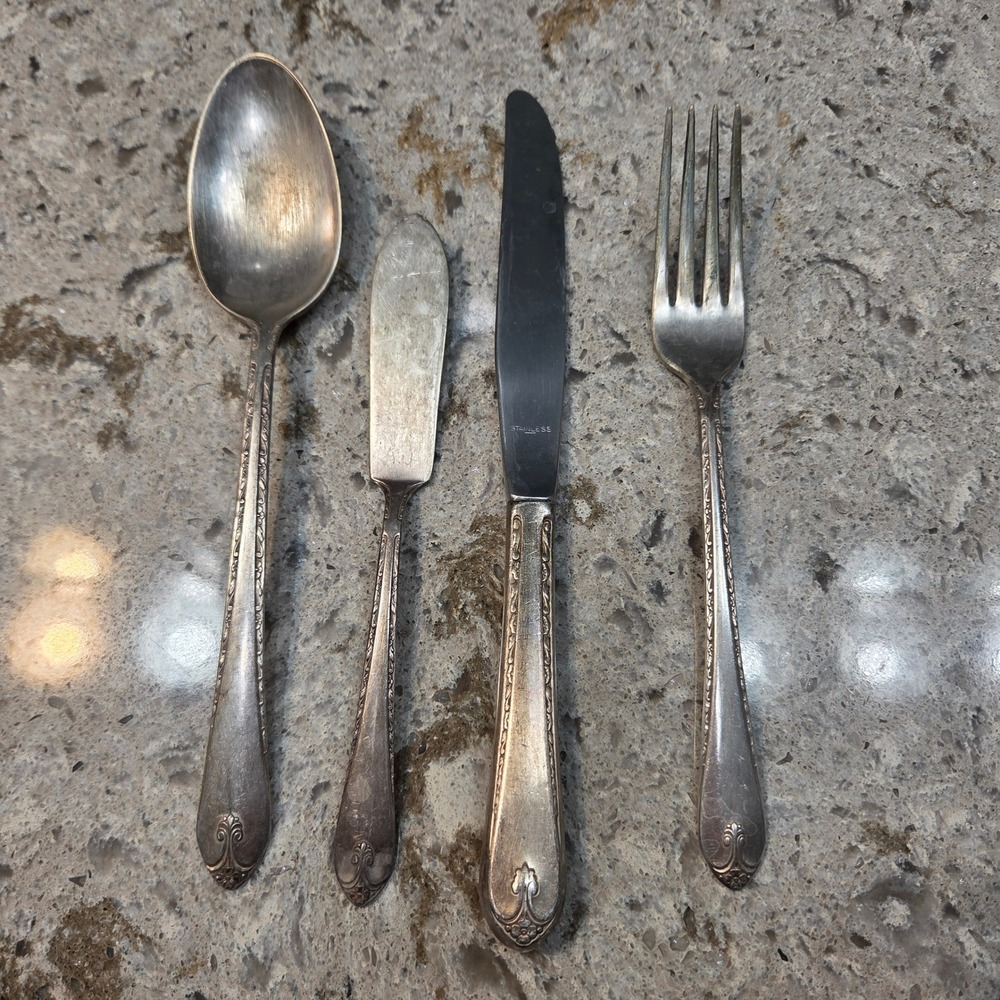 Wm Rogers & Son Exquisite Silver Plate Flatware 4pc Fork Knife Spoon Spreader